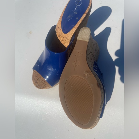 Jessica Simpson Royal Blue Gatty Cork Heel Wedge Slide In Mules Women Size 6.5 B - Picture 6 of 14